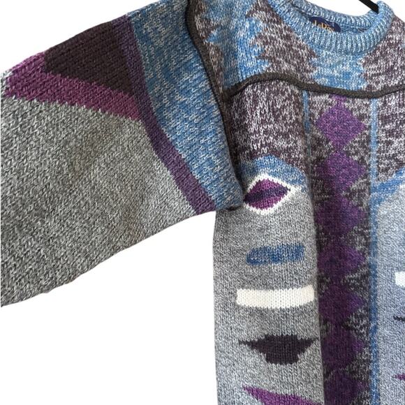 Vintage Le Roy M Geometric Knit Sweater 80s 90s Aztec Southwestern - Picture 3 of 7